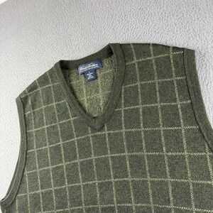 Brooks Brothers Sweater Vest Men's M Green Windowpane Plaid V Neck Grandpacore
